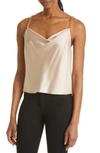 Alice And Olivia Harmon Satin Cowl-neck Tank With Chain Straps In Brown