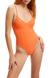 Good American Show Off Jaquard One-piece Swimsuit In Orange Cream001