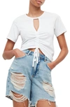 Allsaints Gigi Cutout Ruched Front Cotton T-shirt In White