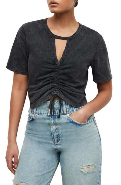 Allsaints Gigi Cutout Ruched Front Cotton T-shirt In Acid Washed Bl