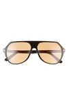 Tom Ford Hayes 59mm Navigator Sunglasses In Shiny Black / Brown