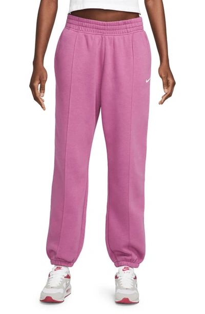 Nike Sportswear Essential Fleece Pants In Light Bordeaux/ White