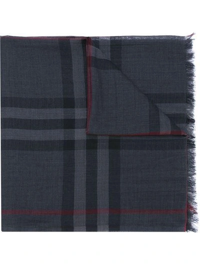 Burberry Lightweight Check Wool And Silk Scarf - Grey