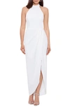 Xscape Halter Neck Crepe Gown In Ivory