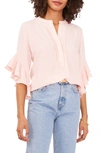 Vince Camuto Ruffle Sleeve Split Neck Blouse In Summer Rose