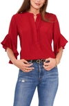 Vince Camuto Women's Ruffle Sleeve Henley Blouse In Dark Red