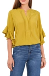 Vince Camuto Ruffle Sleeve Split Neck Blouse In Avocado