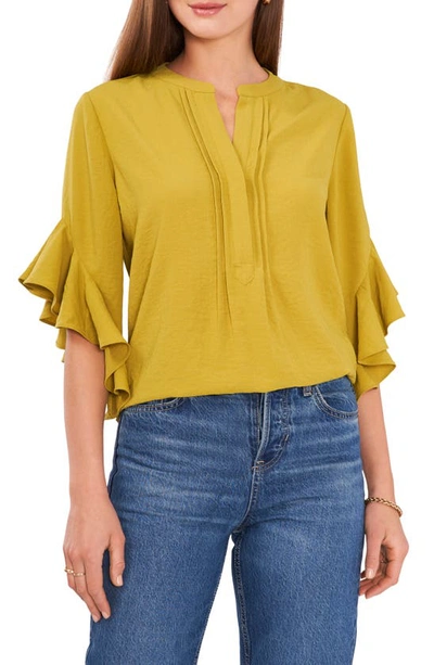 Vince Camuto Ruffle Sleeve Split Neck Blouse In Avocado