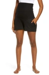 Beyond Yoga Foldover Fleece Maternity Shorts In Black