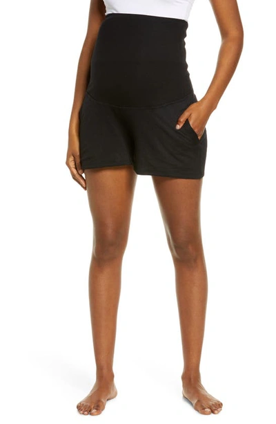 Beyond Yoga Foldover Fleece Maternity Shorts In Black