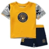 Outerstuff Newborn And Infant Boys And Girls Gold, Navy Milwaukee Brewers Pinch Hitter T-shirt And Shorts Set In Gold