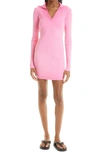 Cotton Citizen The Ibiza Long Sleeve Polo Dress In Hot Pink Mix