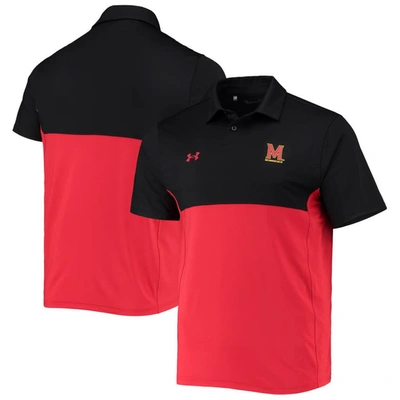 UNDER ARMOUR UNDER ARMOUR BLACK/RED MARYLAND TERRAPINS 2022 BLOCKED COACHES PERFORMANCE POLO