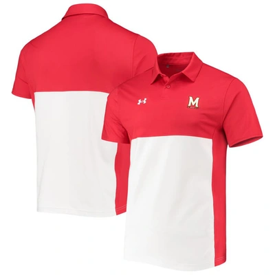UNDER ARMOUR UNDER ARMOUR RED/WHITE MARYLAND TERRAPINS 2022 BLOCKED COACHES PERFORMANCE POLO