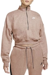 Nike Women's  Sportswear Essential Fleece Long-sleeve Crop Top In Brown