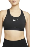 Nike Dri-fit Swoosh High Support Non-padded Adjustable Sports Bra In Black/ Grey/ White