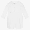 SARAH LOUISE BOYS WHITE HAND-SMOCKED BUSTER SUIT