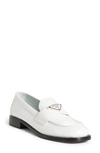 Prada Calfskin Logo Flat Loafers In White