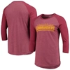 MAJESTIC WASHINGTON COMMANDERS MAJESTIC THREADS BURGUNDY WORDMARK 3/4-SLEEVE RAGLAN TRI-BLEND T-SHIRT