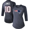Majestic Threads Mac Jones Navy New England Patriots Player Name & Number Raglan Tri-blend 3/4-sleev In Navy