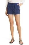 Nili Lotan Washed-twill Utility Shorts In Blue