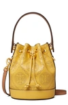 TORY BURCH T MONOGRAM PERFORATED LEATHER MINI BUCKET BAG