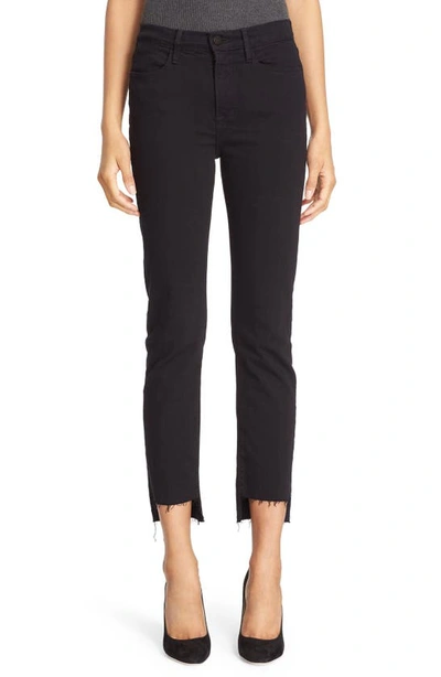 Frame Le High Straight High Waist Staggered Hem Jeans In Film Noir