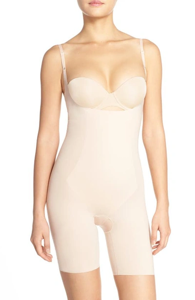 Spanx Thinstincts® Open Bust Mid Thigh Bodysuit In Soft Nude