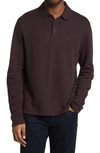 Vince Heather Stripe Long Sleeve Polo In Black Plum/ Coastal