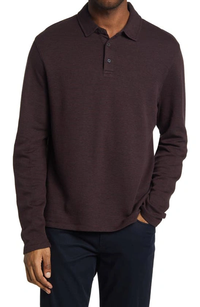 Vince Heather Stripe Long Sleeve Polo In Black Plum/ Coastal