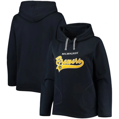 Soft As A Grape Navy Milwaukee Brewers Plus Size Side Split Pullover Hoodie