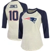 MAJESTIC MAJESTIC THREADS MAC JONES CREAM/NAVY NEW ENGLAND PATRIOTS PLAYER NAME & NUMBER RAGLAN 3/4-SLEEVE T-