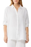 Eileen Fisher Easy Classic Organic Cotton Button-up Shirt In White