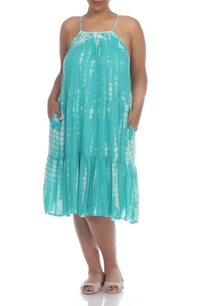 Boho Me Square Neck Spaghetti Strap Tie Dye Print 3 Tier Midi Dress In Jade Td