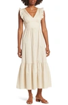 Maggy London V-neck Sleeveless Solid Maxi Dress In Sand