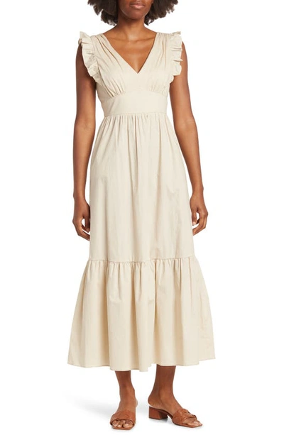 Maggy London V-neck Sleeveless Solid Maxi Dress In Sand