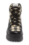 Loeffler Randall Owen Platform Leather Hiker Boots In Black/ Tan/ Black Check