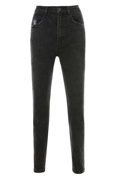 House Of Cb Bria Distressed High Waist Straight Leg Jeans In Black