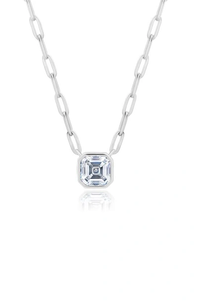 Crislu Asscher Cubic Zirconia Bezel Necklace In Platinum