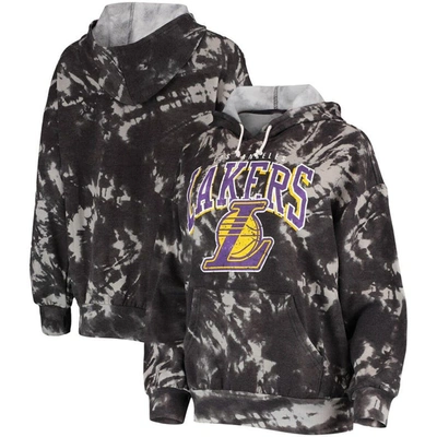 Majestic Threads Black Los Angeles Lakers Burble Tie-dye Tri-blend Pullover Hoodie