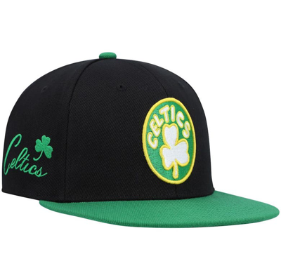Mitchell & Ness Men's  Black And Kelly Green Boston Celtics Hardwood Classics Snapback Hat In Black,kelly Green