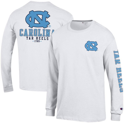 Champion White North Carolina Tar Heels Team Stack Long Sleeve T-shirt