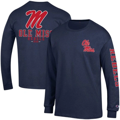 CHAMPION CHAMPION NAVY OLE MISS REBELS TEAM STACK LONG SLEEVE T-SHIRT