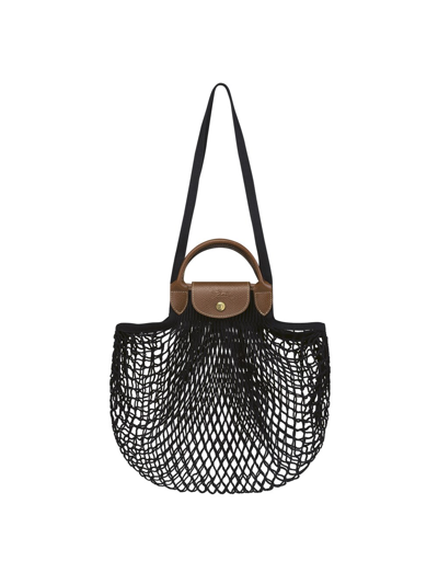 Longchamp `le Pliage Filet` Large Mesh Bag In Black  