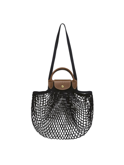 Longchamp Le Pliage Filet Black Handbag With Engraved Logo In Mesh Woman