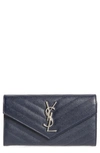 Saint Laurent Matelassé Leather Envelope Wallet In Bleu Fonce