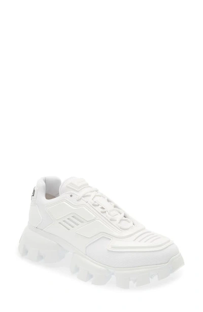 Prada Cloudbust Lug-sole Knit Fabric Low-top Trainers In Bianco