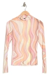 Afrm Mock Neck Mesh Top In Coral Swirl