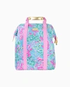 Printed Backpack Cooler With Adjustable Strap, Top Handle, Thermal Insulated Interior And Lilly Gold Women's Backpack Cooler In Blue, Best Fishes - Lilly Pulitzer