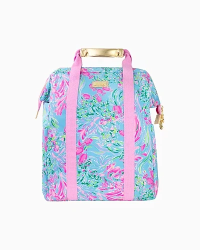 Printed Backpack Cooler With Adjustable Strap, Top Handle, Thermal Insulated Interior And Lilly Gold Women's Backpack Cooler In Blue, Best Fishes - Lilly Pulitzer In Blue